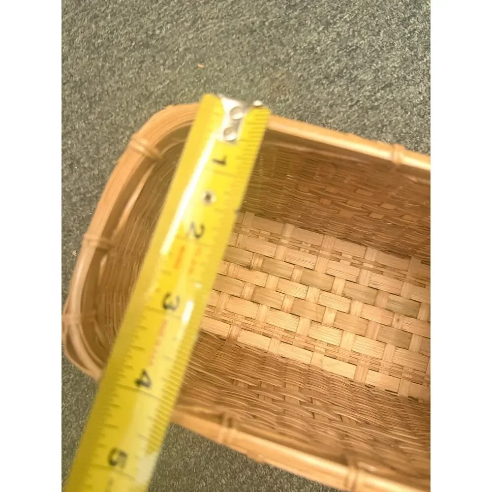 Vintage Hand-woven Storage Basket Checkerboard Pattern Reinforced Framing